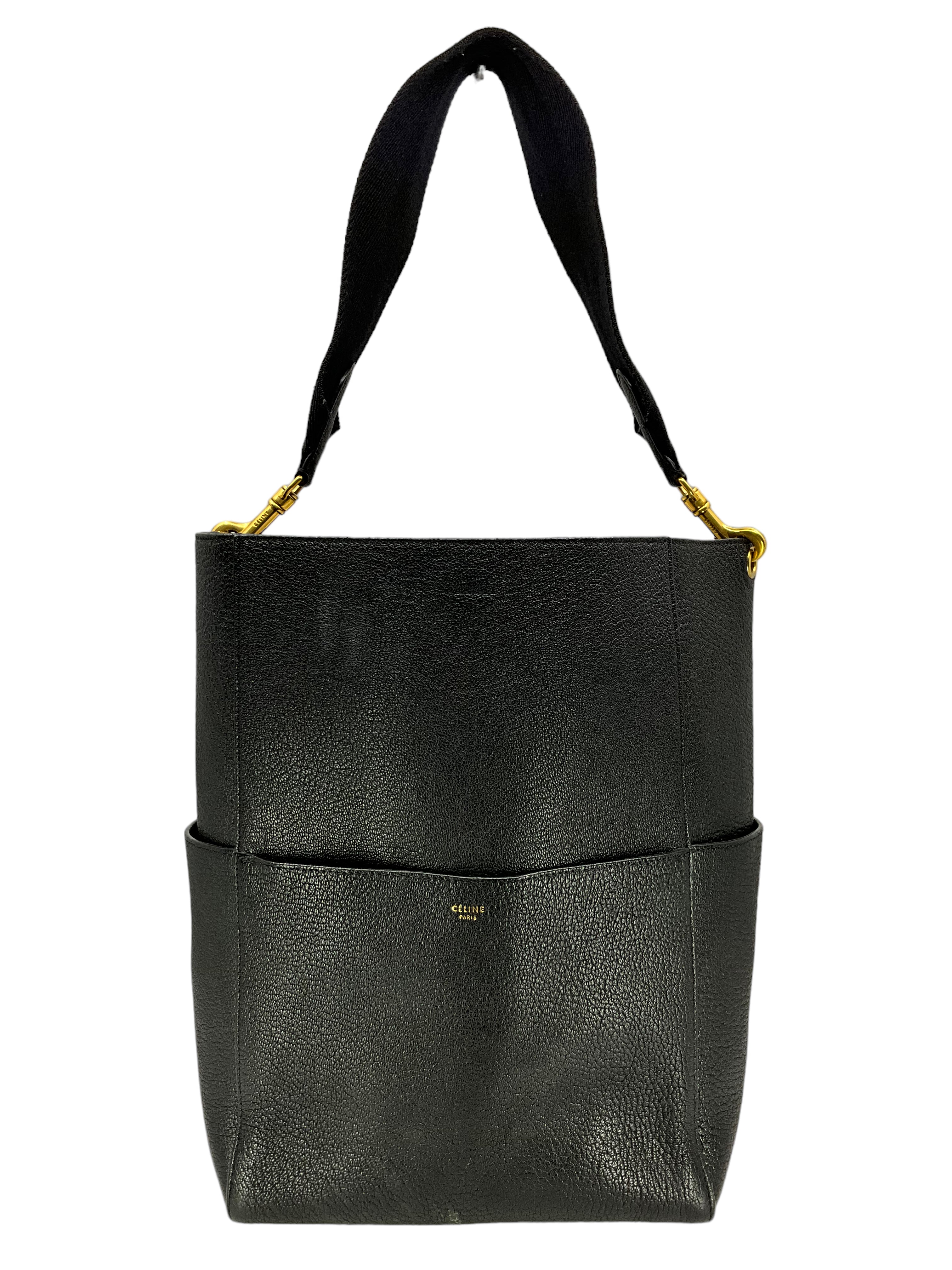 Celine Black Leather Seau Sangle Bucket Bag