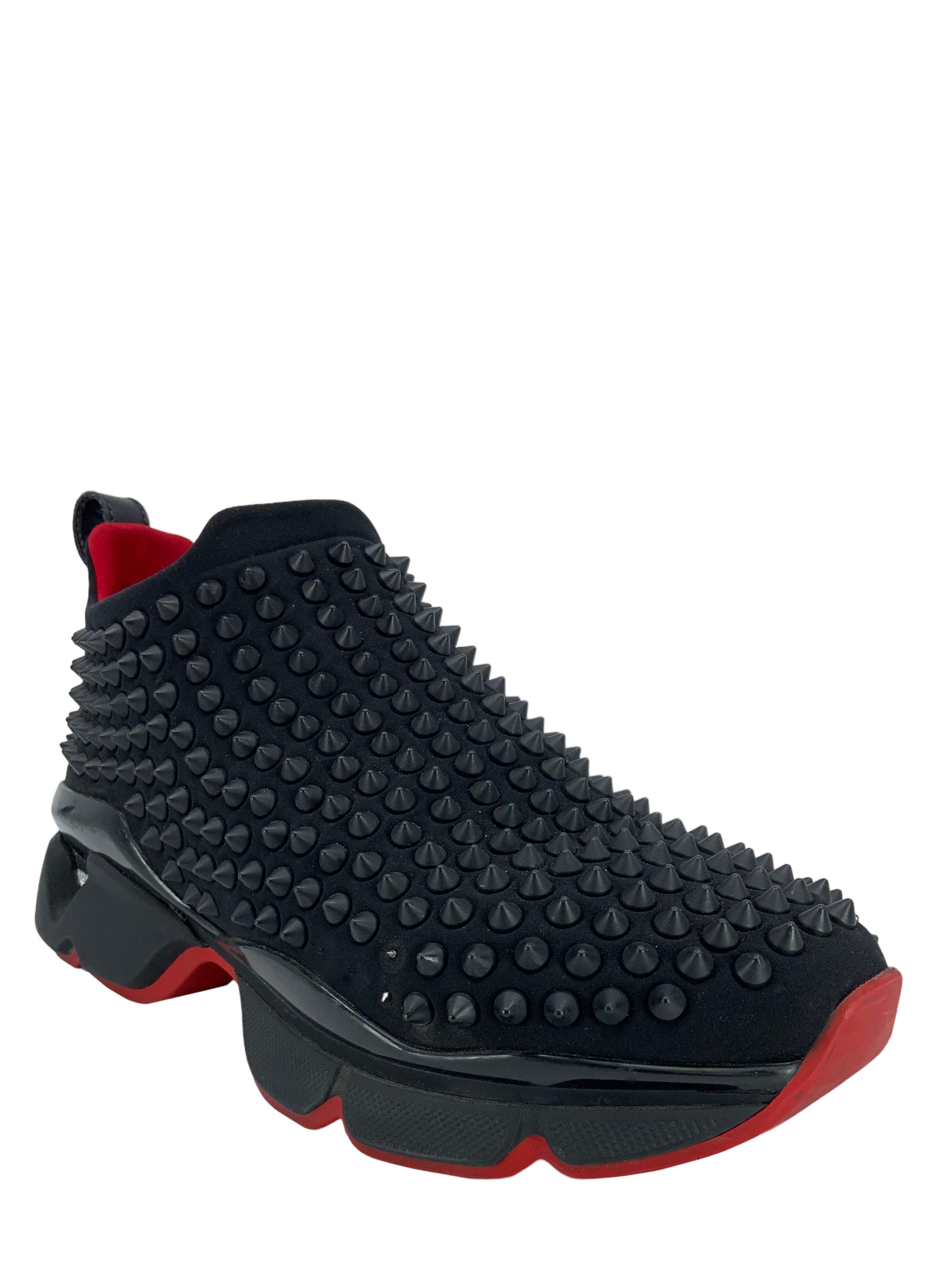 Christian Louboutin - Authenticated Spike Sock Trainer - Rubber Silver Plain for Women, Very Good Condition