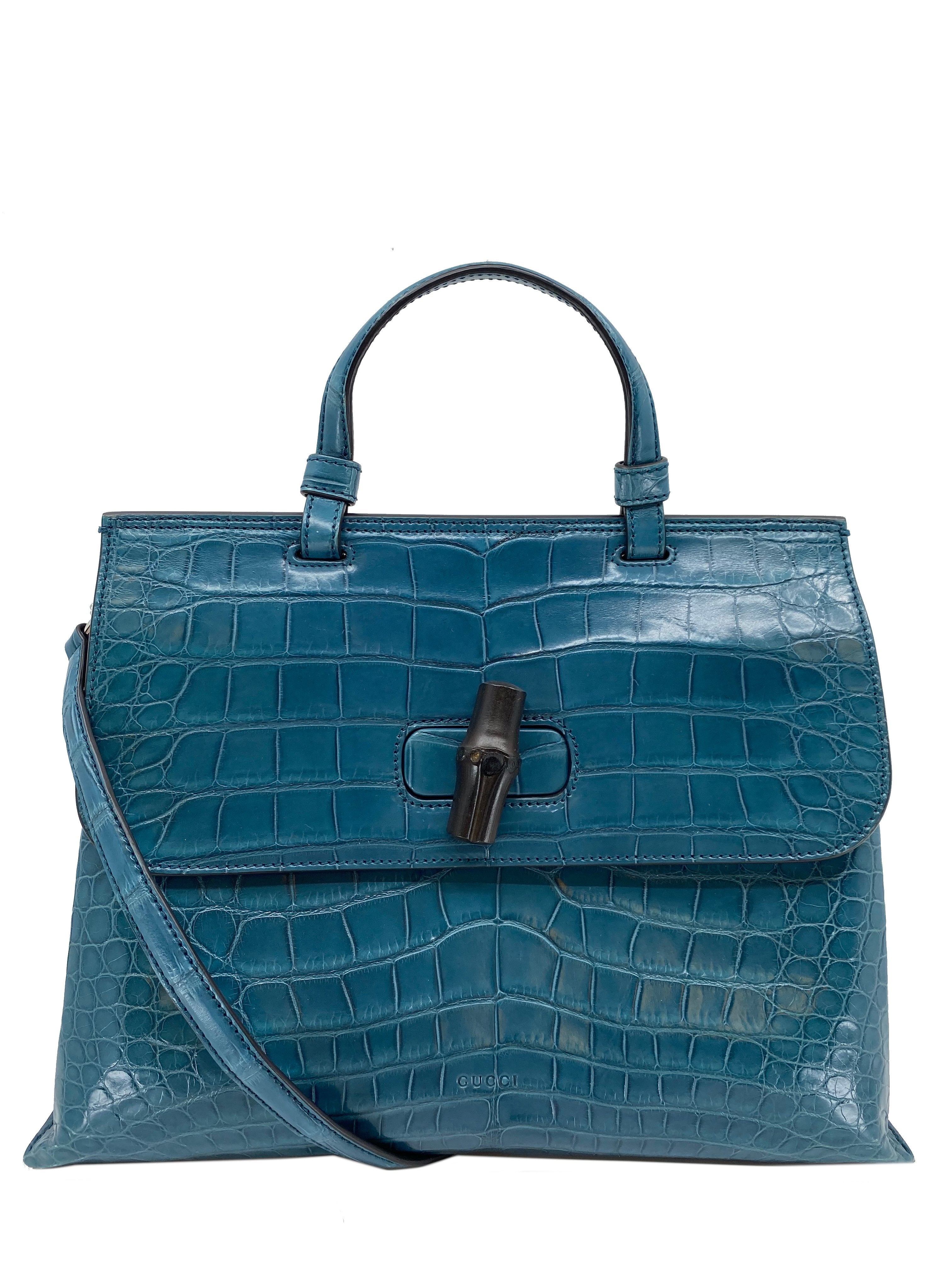 Gucci Bamboo 1947 small top handle bag in blue leather