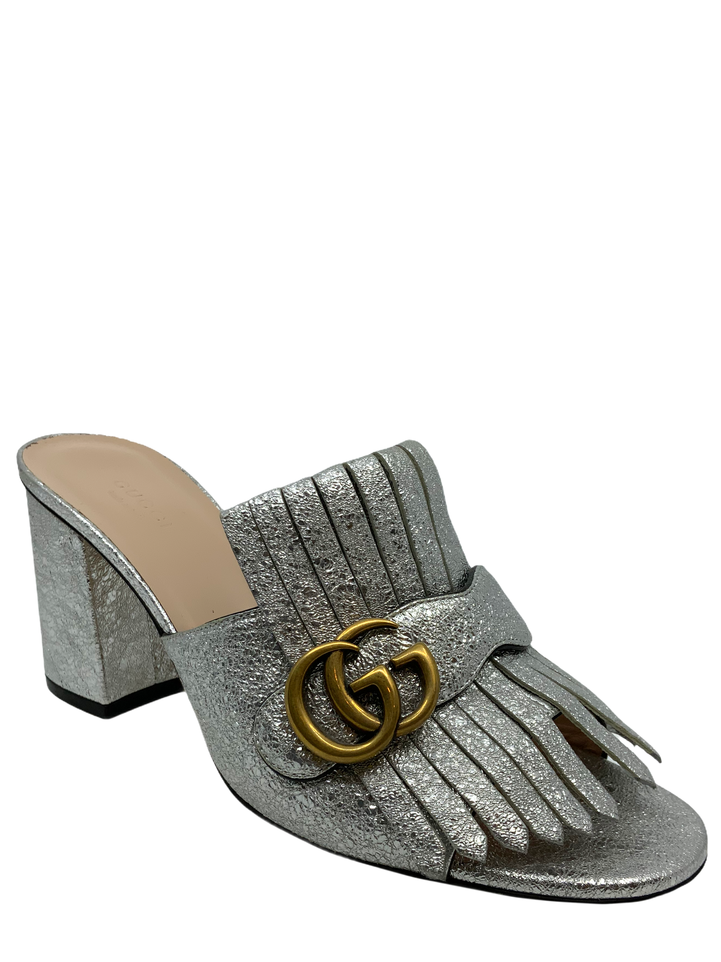 Gucci Marmont Fringed Loafer Heel in Metallic