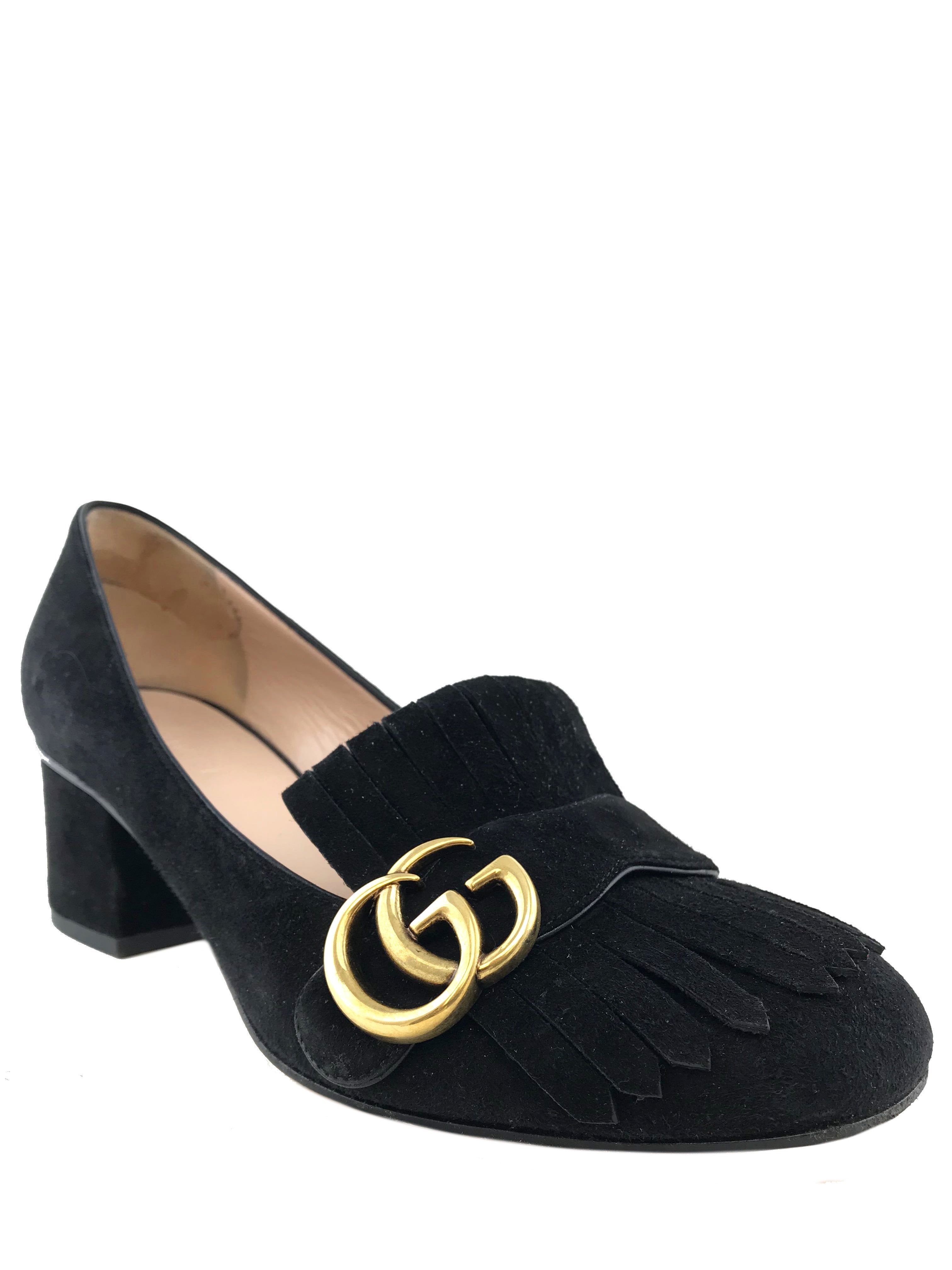 Gucci Marmont Fringed Logo-embellished Suede Loafers In Black