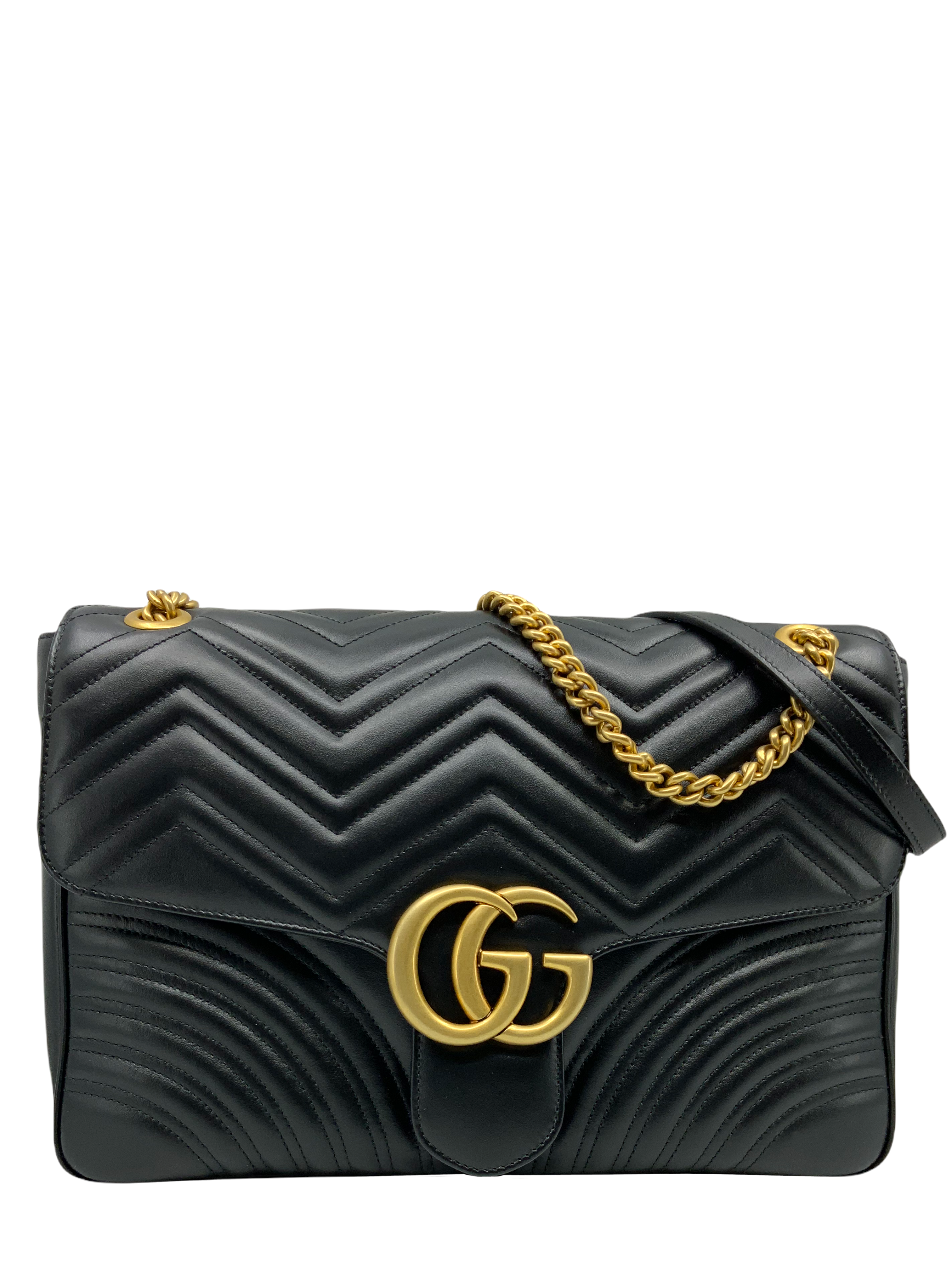 GUCCI Marmont Matelasse Large GG Black Chevron Shoulder Bag