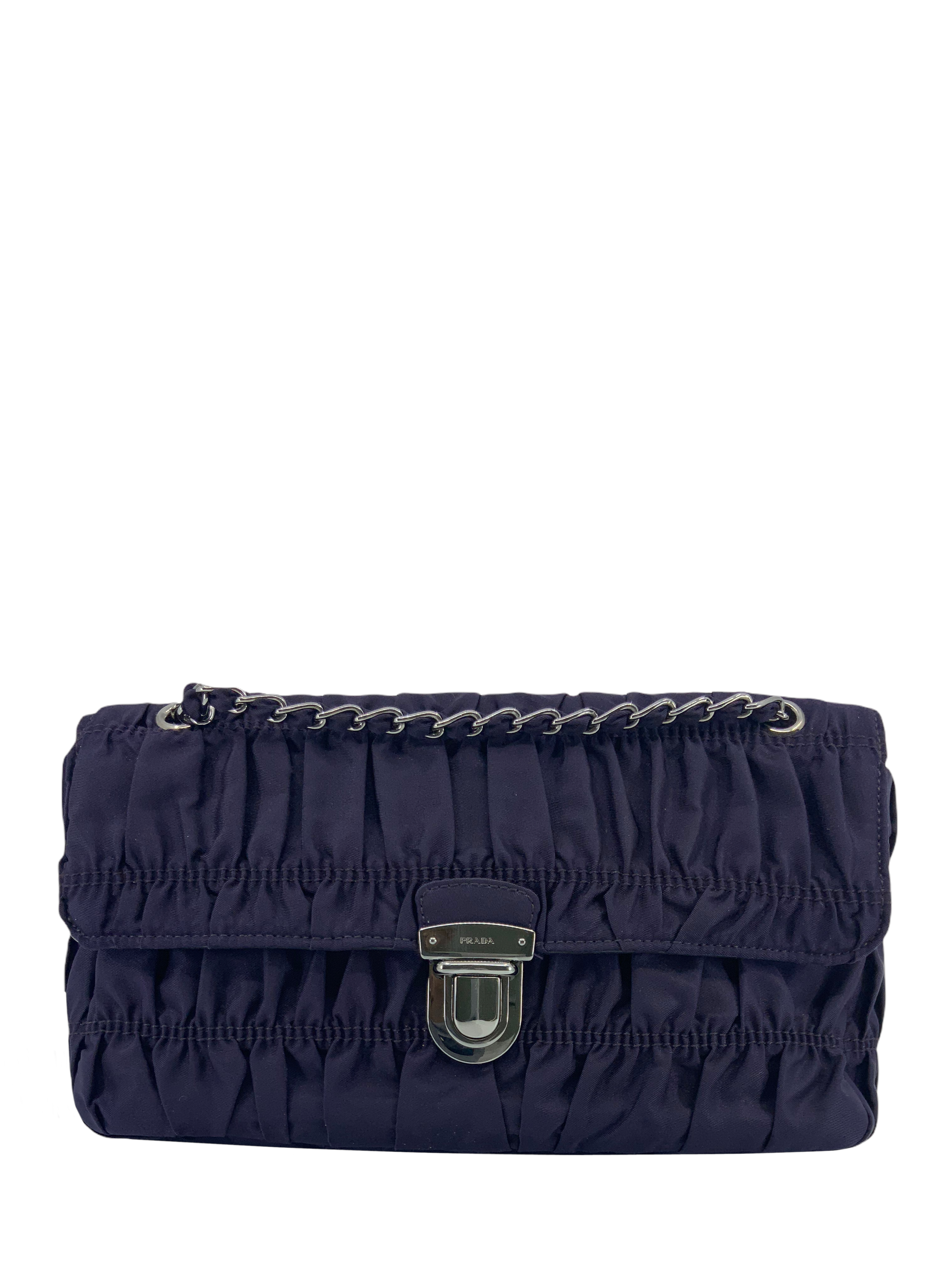 Prada Identity Full Flap Shoulder Bag Tessuto with Leather Small Black  1102731