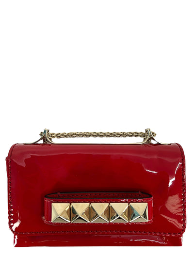 Valentino Red Patent Leather Rockstud Va Va Vroom Chain Clutch-Consigned Designs