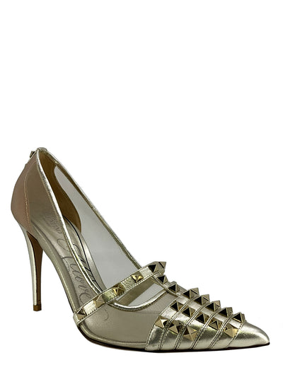 VALENTINO Rockstud Alcove Mesh and Leather Pumps Size 8.5-Consigned Designs