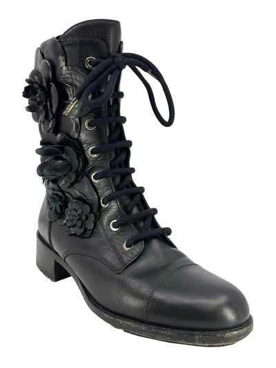 VALENTINO Floral Applique Combat Boots Size 6-Consigned Designs