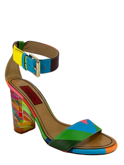 Valentino Rainbow Striped Leather Sandals Size 5-Consigned Designs