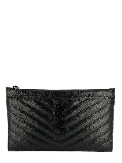 SAINT LAURENT Grain De Poudre Chevron Monogram Bill Pouch NEW-Consigned Designs