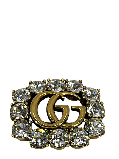 GUCCI Metal Double G Brooch with Crystals NEW-Consigned Designs