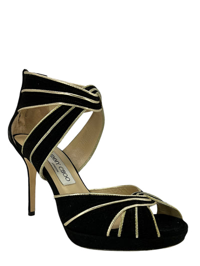 Jimmy Choo Suede Strappy Heeled Sandals Size 7.5-Consigned Designs