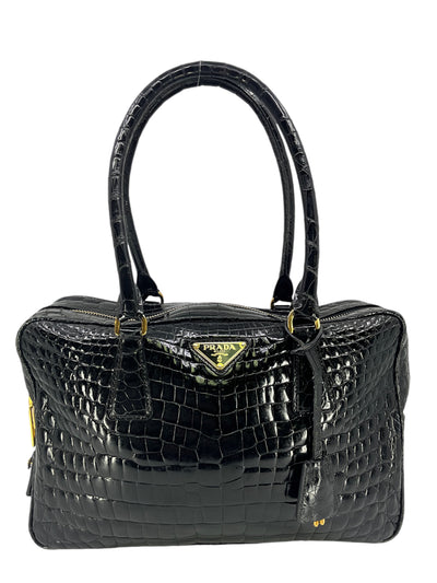 Prada Logo Crocodile Bauletto Doctor Satchel Bag-Consigned Designs