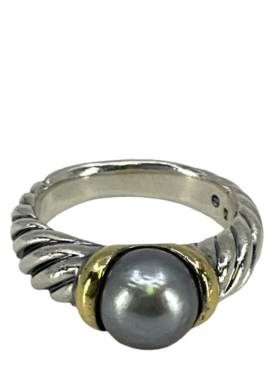 David Yurman Sterling Silver 18k Gold Tahitian Pearl Cable Ring Size 6-Consigned Designs