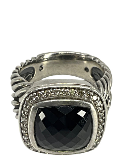 David Yurman Sterling SIlver 14mm Black Onyx Diamond Albion Ring Size 5-Consigned Designs