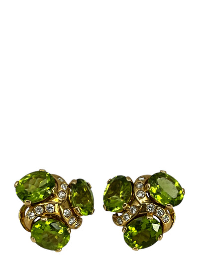 Verdura Three Stone Peridot & Diamond Earclips Earrings NEW-Consigned Designs