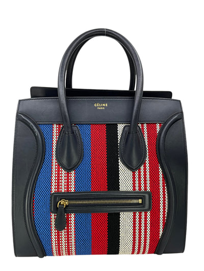 Celine Mini Luggage Calfskin Leather and Striped Canvas Tote Bag-Consigned Designs