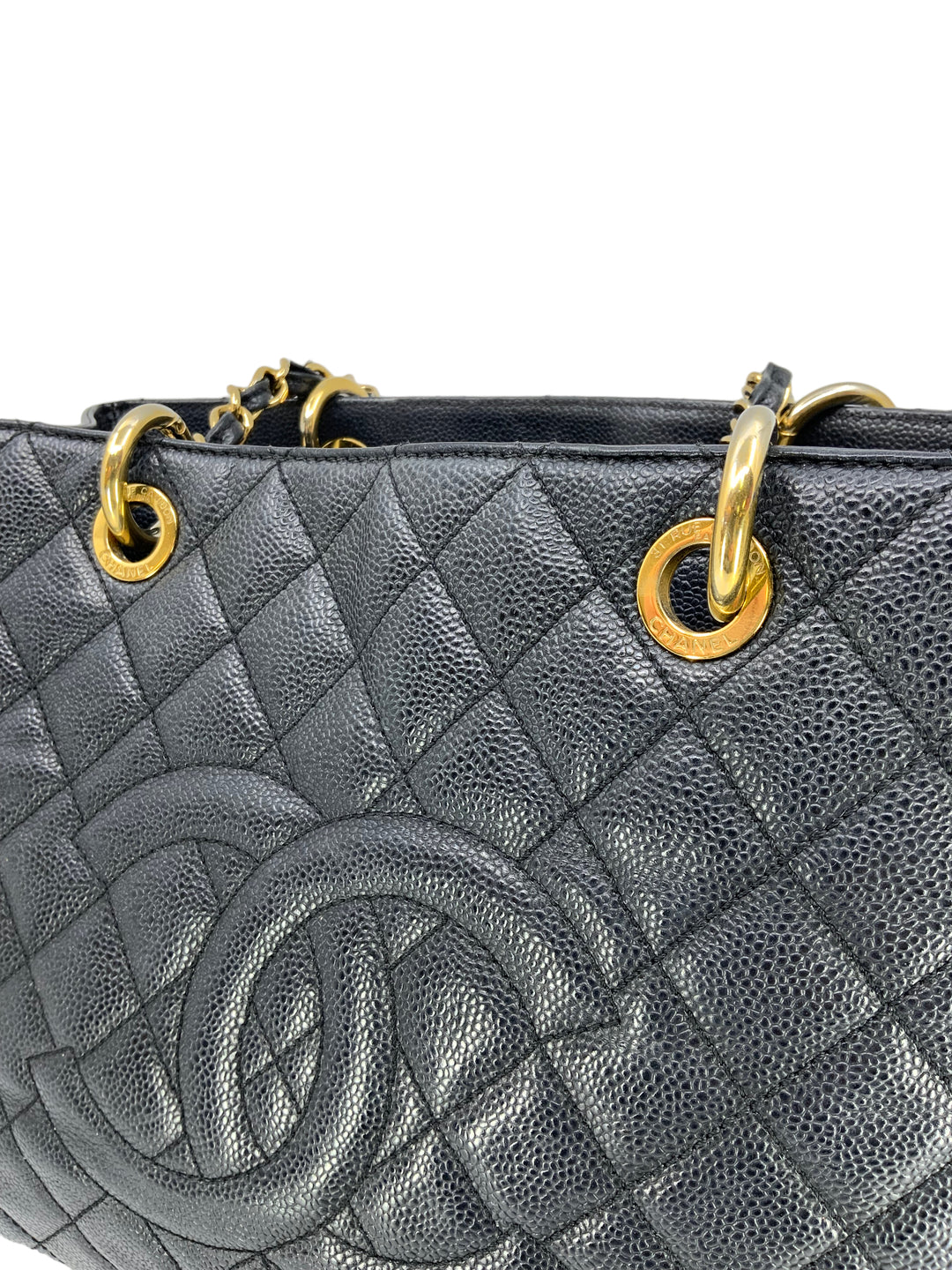 Chanel black quilted caviar leather grand shopping tote best sale