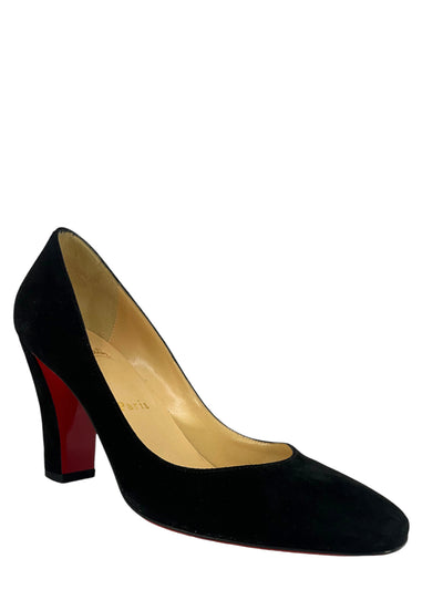 Christian Louboutin Suede Square Toe Block-Heel Pumps Size 7-Consigned Designs