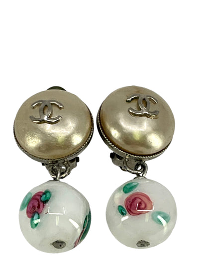 CHANEL Faux Pearl CC Logo Dangle Earrings-Consigned Designs