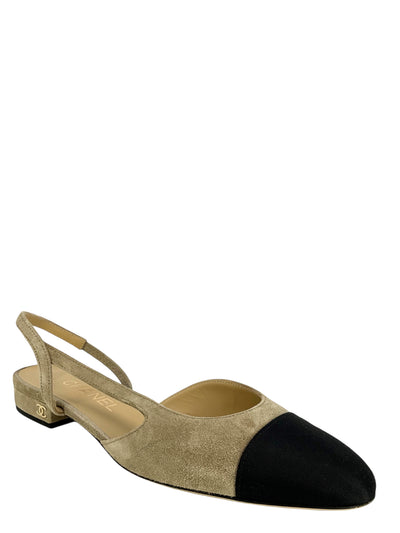 CHANEL Suede Cap Toe CC Slingbacks Size 6.5-Consigned Designs