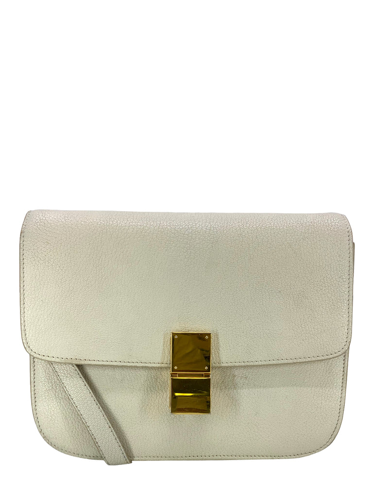 Celine Small Classic Box Calf Leather Flap Shoulder Bag Antique