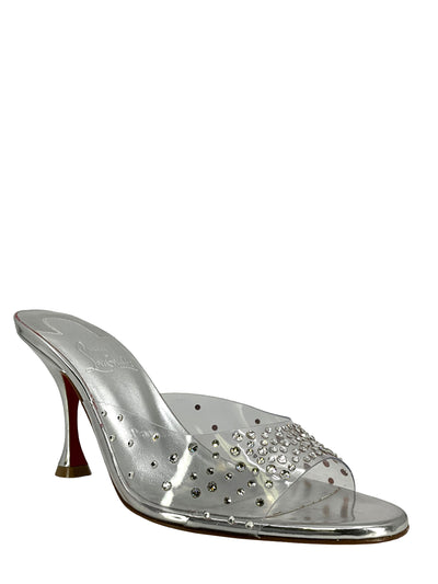 CHRISTIAN LOUBOUTIN Degramule Strass 85 Crystal-Embellished PVC Mules Size 6.5 NEW-Consigned Designs