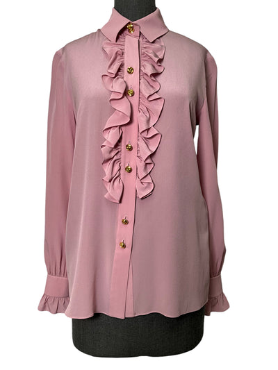 GUCCI Silk de Chine Ruffled Button Down Top Size S-Consigned Designs