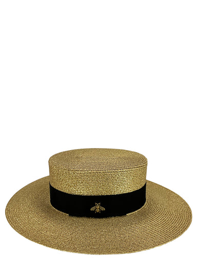 GUCCI Grosgrain-Trimmed Glittered Straw Hat NEW-Consigned Designs