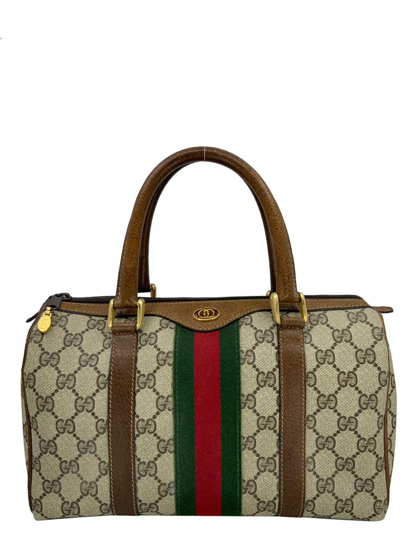 Gucci Leather And Gg Fabric Medium Boston Bag