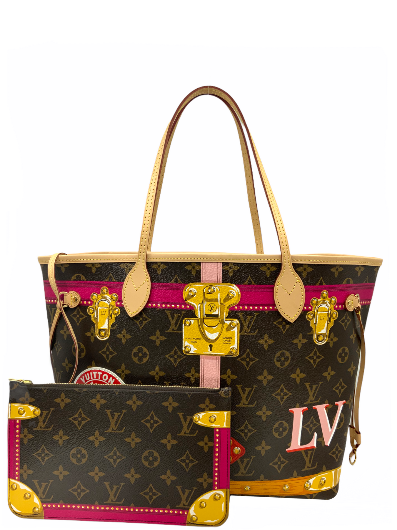 Louis Vuitton Neverfull MM Summer Trunk Tote Bag and Zip Pouch