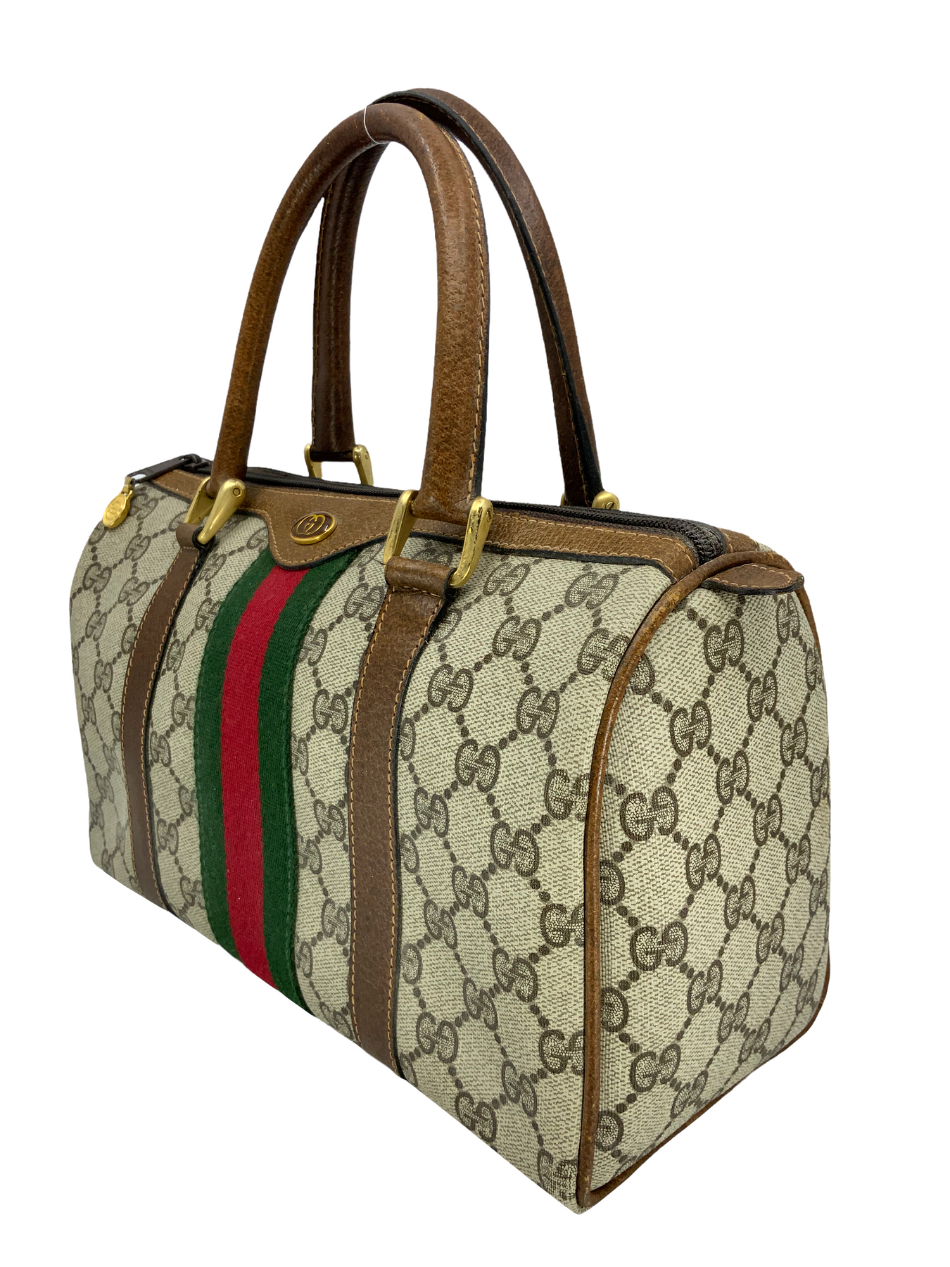 Gucci GG Canvas Small Web Boston Bag