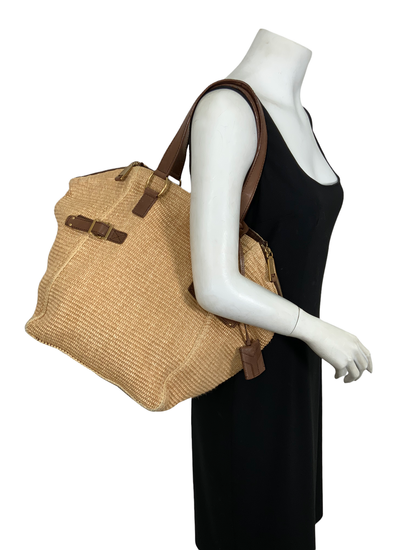 Downtown Superb Yves Saint Laurent bag in raffia White Beige Leather Straw  ref.510888 - Joli Closet