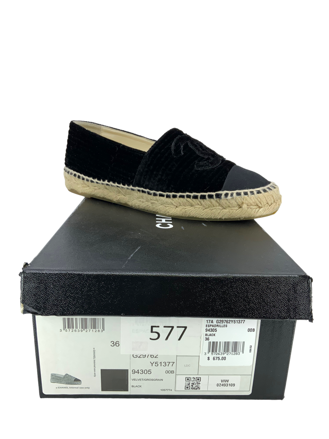 Chanel Quilted Velvet CC Espadrilles Size 6