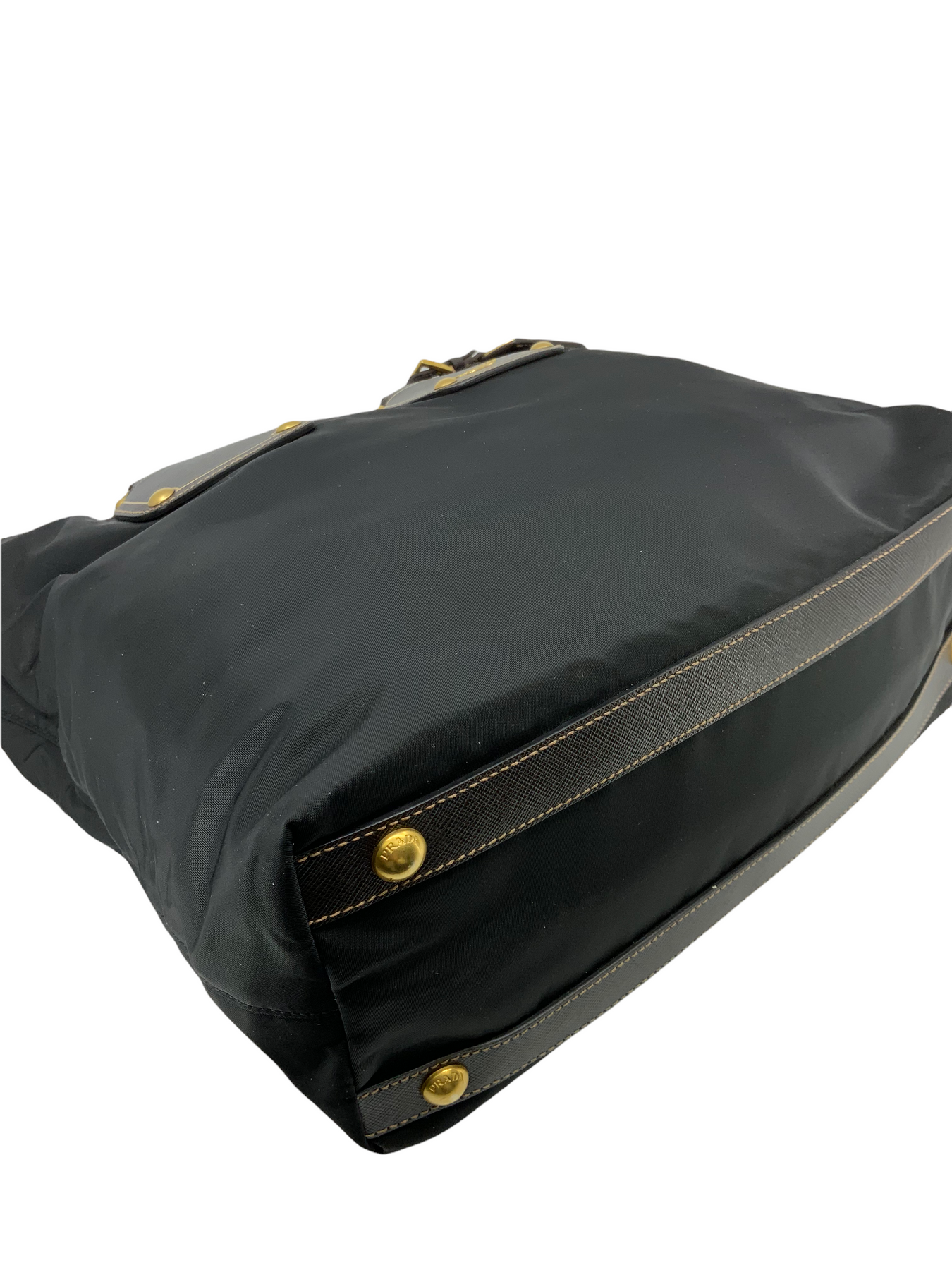 PRADA Black Tessuto Nylon and Saffiano Leather Tote Bag