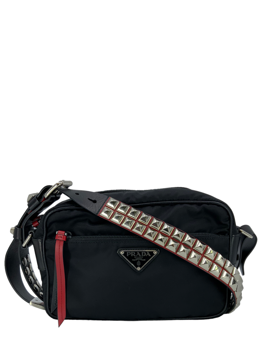 Prada new vela studded nylon shoulder bag online