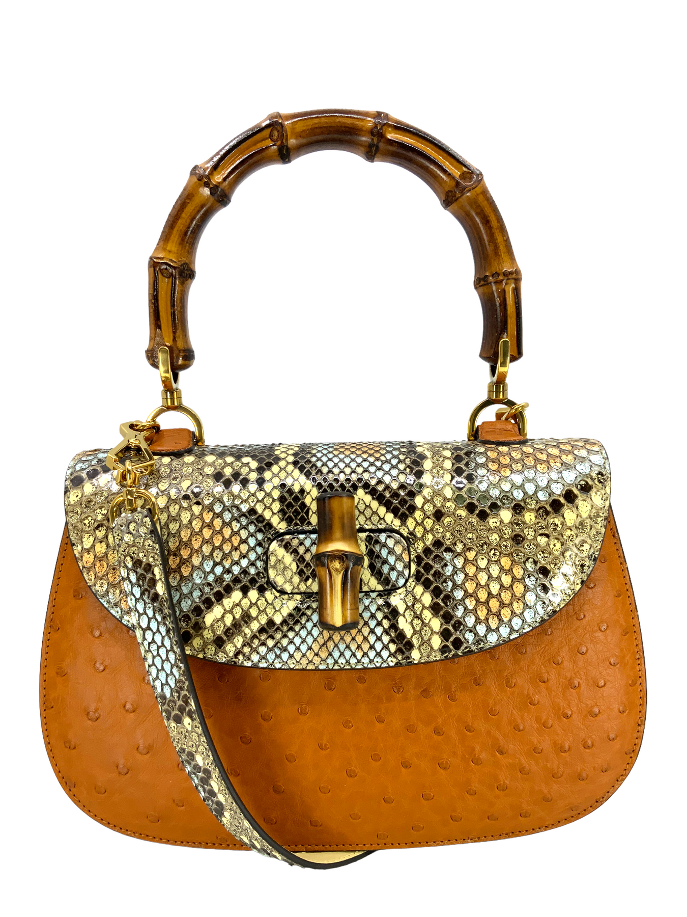 Crocodile Skin Shoulder Bag Crossbody Bag Handbag with Bamboo Handle