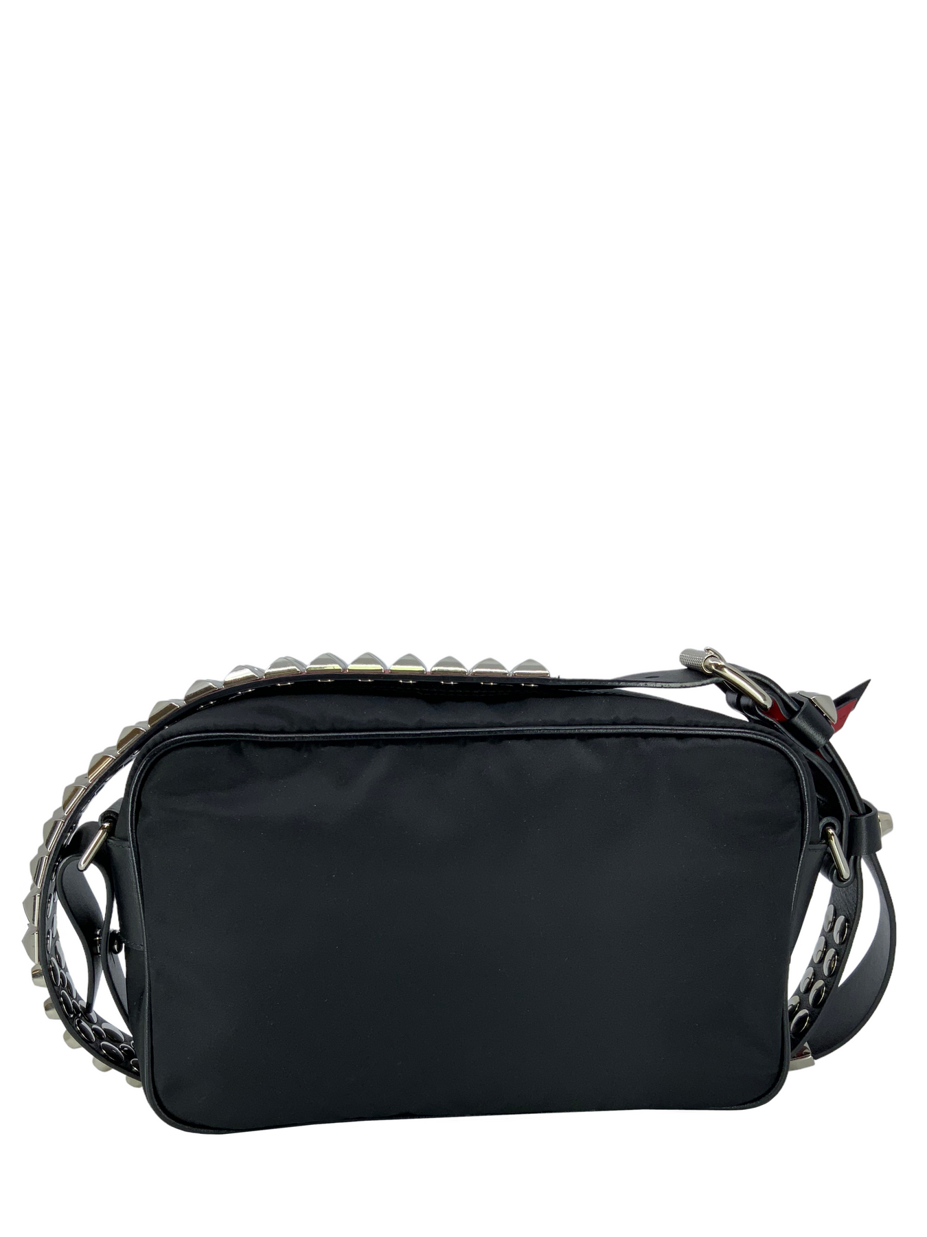 Prada New Vela Flap Messenger Bag Tessuto with Studded Leather Medium Black  2231204