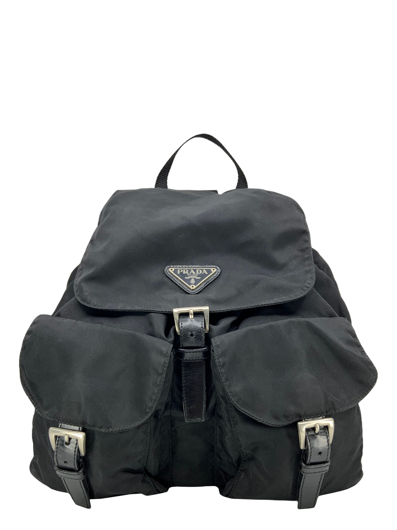 Prada Black Tessuto Nylon Flat Crossbody Bag w/ Front Pocket at