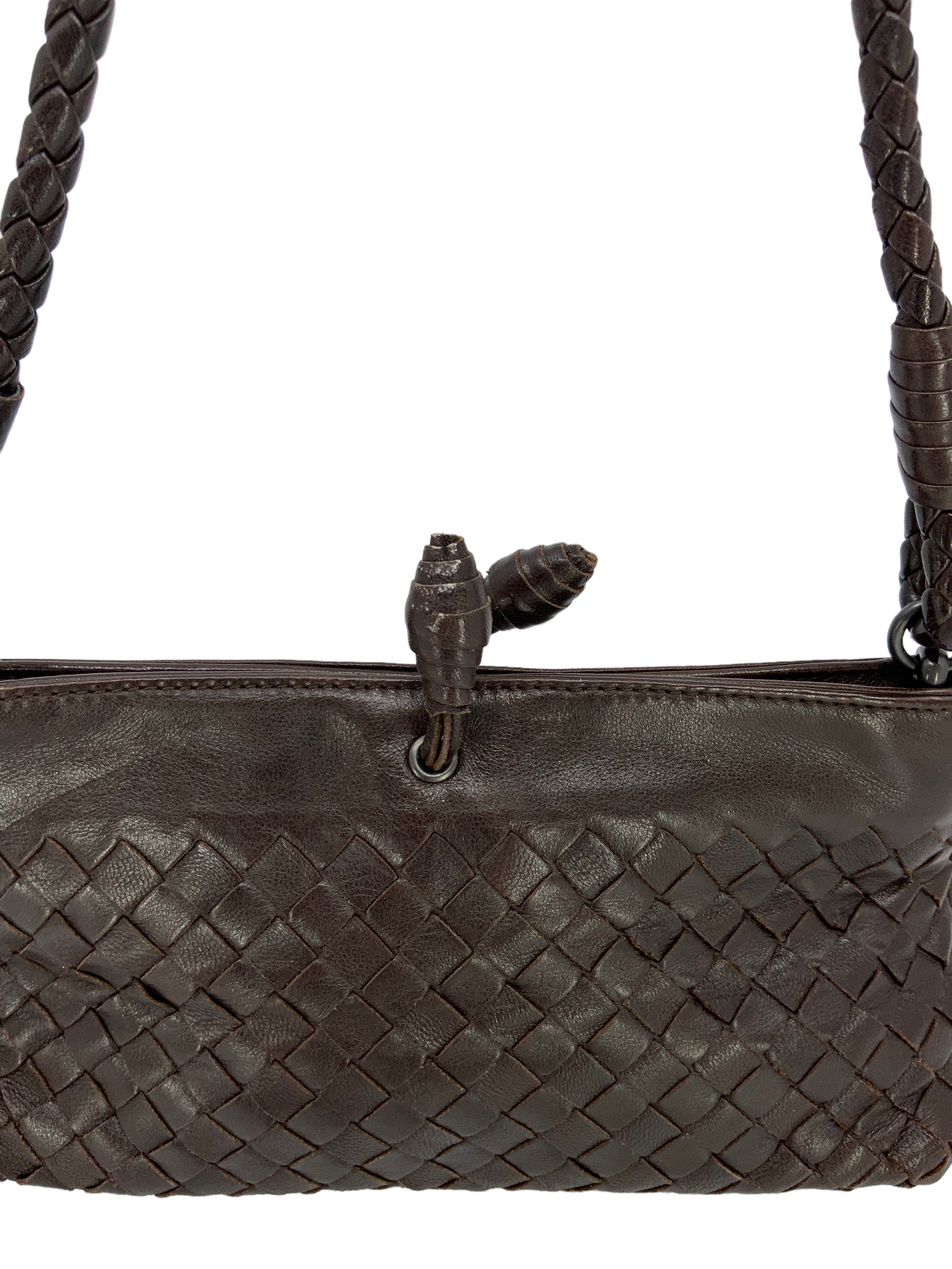 Bottega Veneta Silver Intrecciato Woven Leather Tote Shoulder Bag