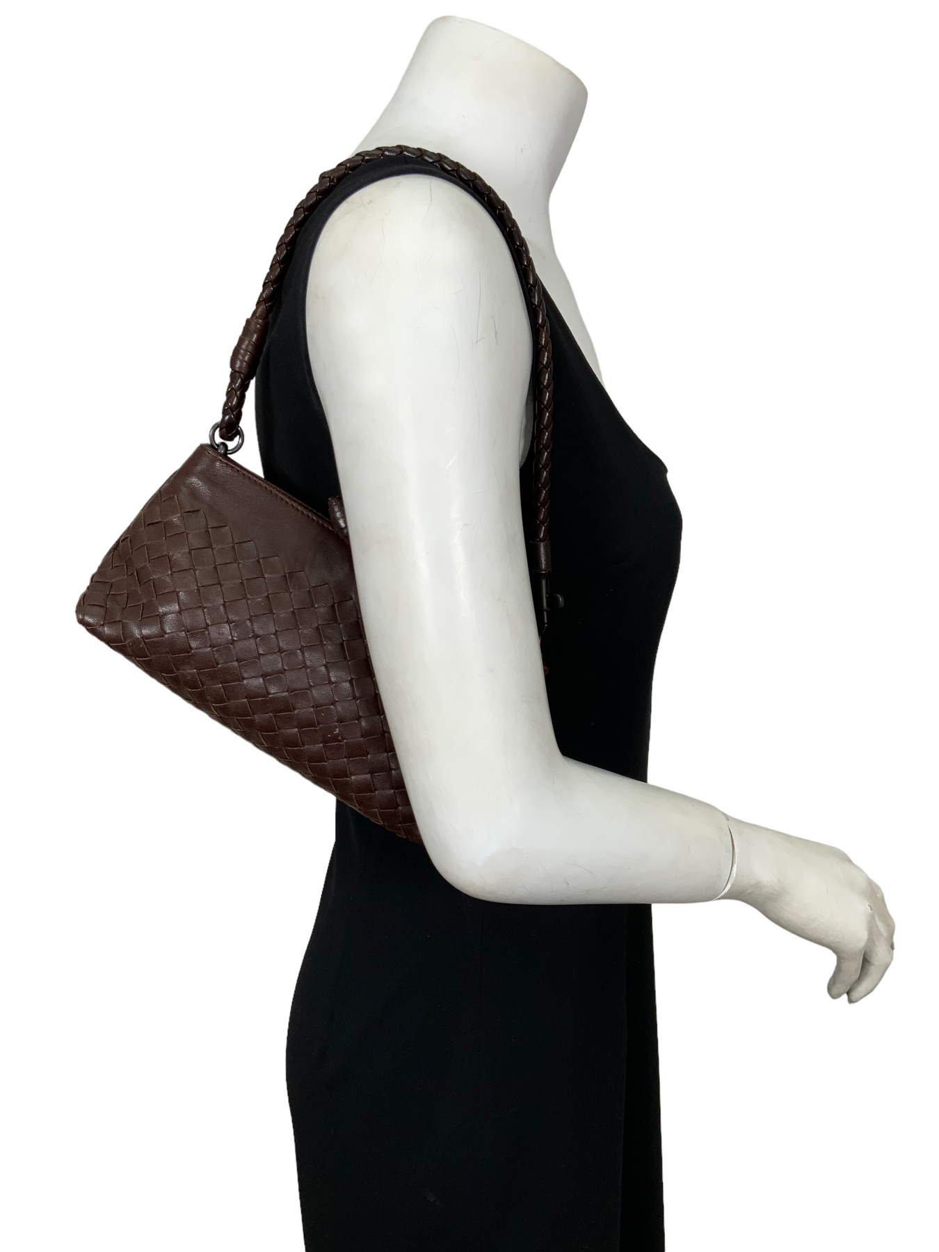 Bottega Veneta Vintage Black Intrecciato Leather Shoulder Bag