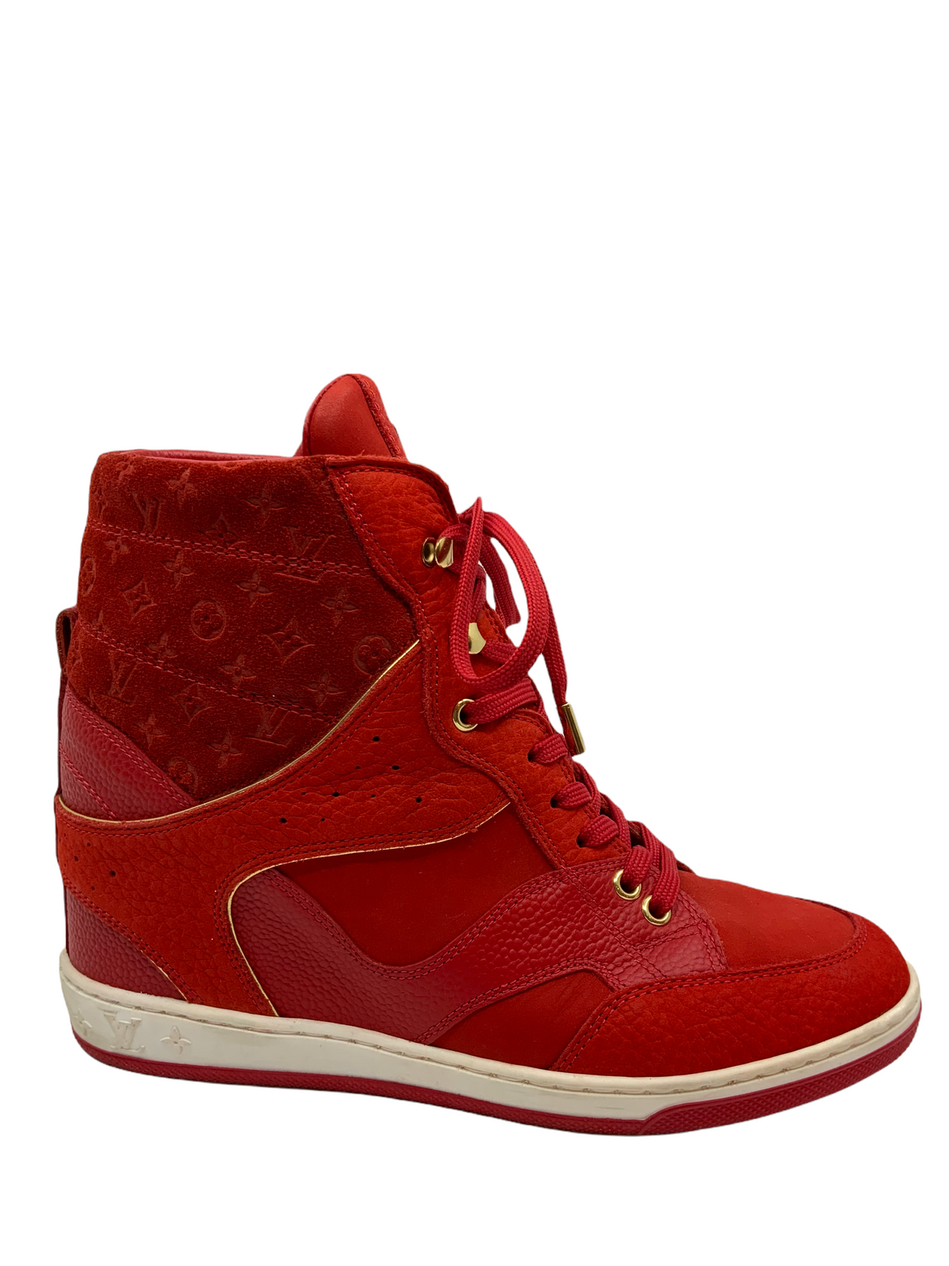 Louis Vuitton Red Suede Monogram Millenium Wedge Sneakers Size 36 Louis  Vuitton | The Luxury Closet